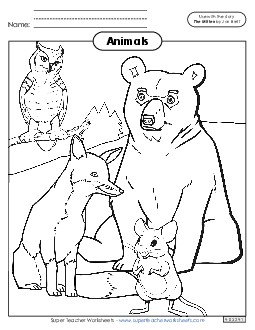 Animals from <i>The Mitten</i> Coloring Page Picture Book Mitten Worksheet