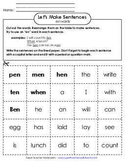 Make Sentences: Word Cards (-en) Word Families Worksheet