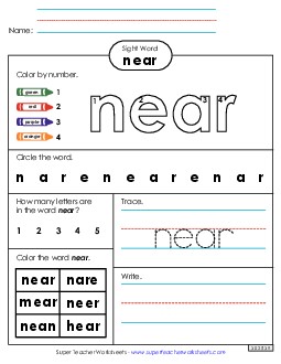 Worksheet 4: Near Sight Words Individual Worksheet