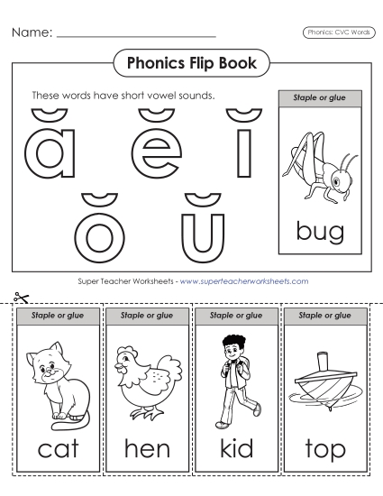 New Phonics Flip Book: CVC Words Worksheet New Phonics Flip Book: CVC Words Worksheet