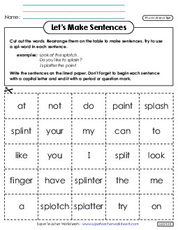 Let\'s Make Sentences (Spl-) Phonics Blends Worksheet