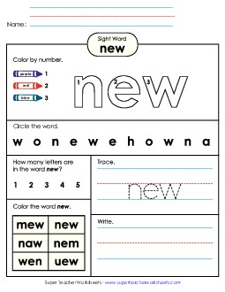 Worksheet 4: New Sight Words Individual Worksheet