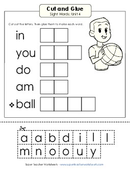 Cut-and-Glue (Unit 4) Sight Words Worksheet