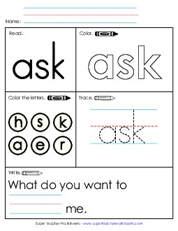 Worksheet 1: Ask Sight Words Individual Worksheet