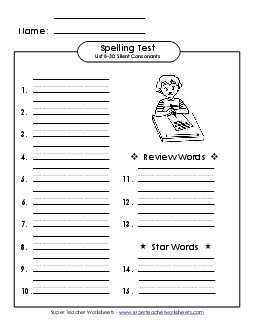 Spelling Test (B-30) Spelling B Worksheet