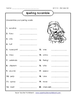 Word Scramble (C-5) Spelling C Worksheet