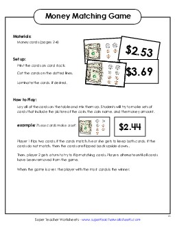 Money Matching Game Free Counting Money Worksheet