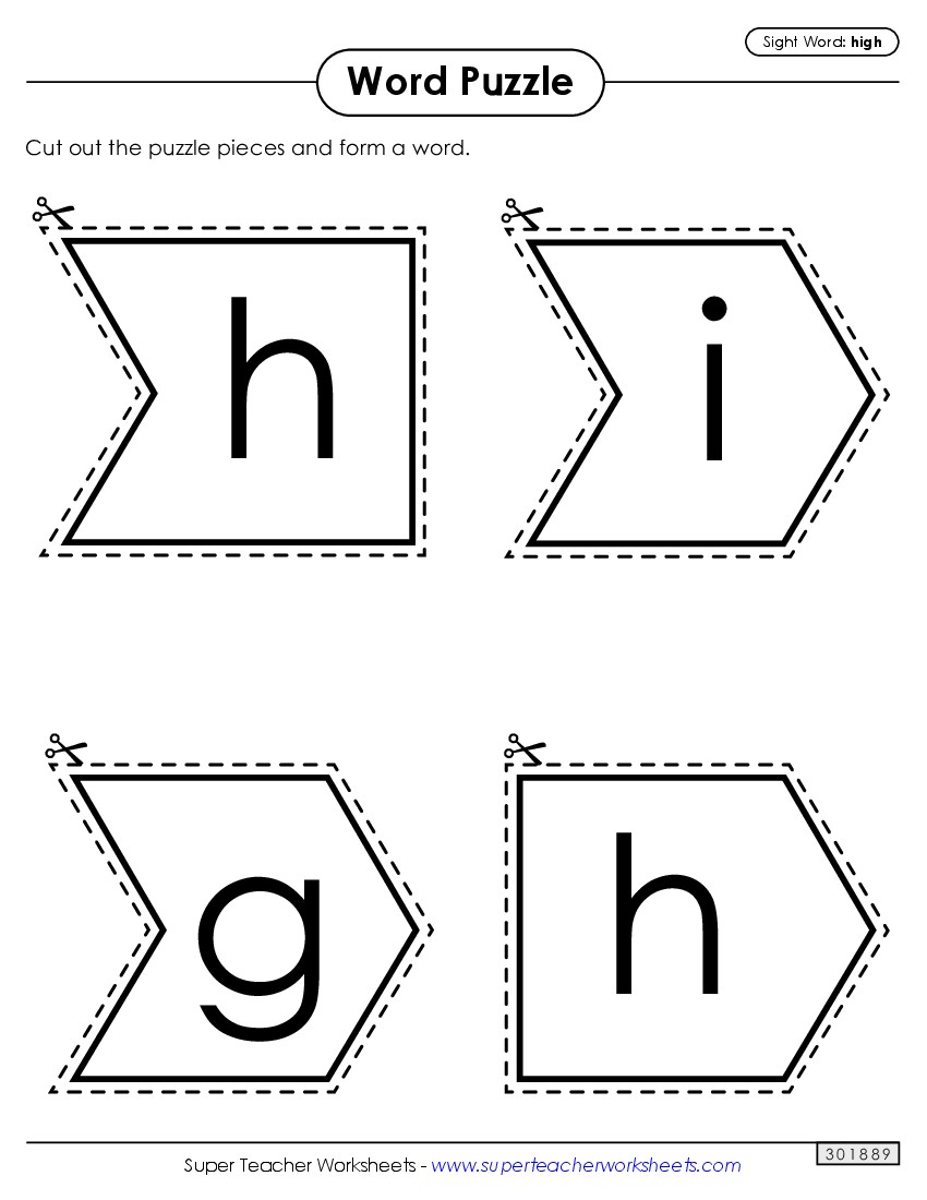 Word Puzzle: High Sight Words Individual Worksheet