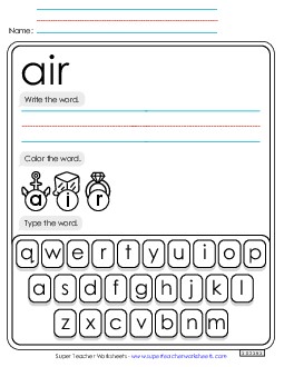 Write, Color, Type: Air Sight Words Individual Worksheet