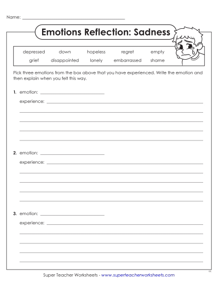New Emotions Reflection: Sadness Worksheet