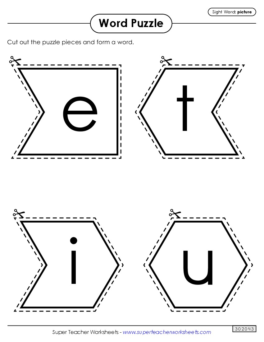 Word Puzzle: Picture Sight Words Individual Worksheet