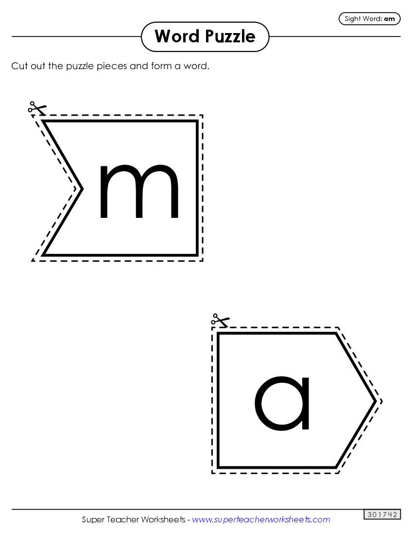 Word Puzzle: Am Sight Words Individual Worksheet