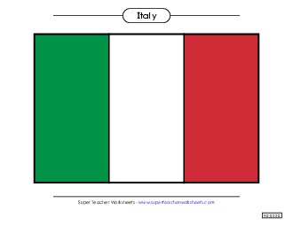 Italian Flag (Full Color) Italy Worksheet