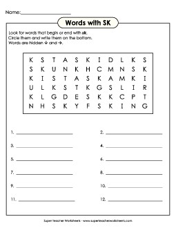 SK Word Search Phonics Blends Worksheet