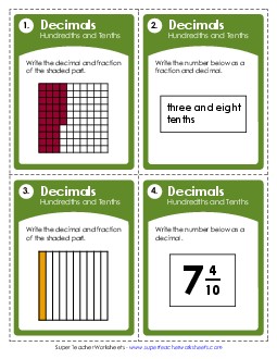 Task Cards: Tenths & Hundredths Decimals Worksheet