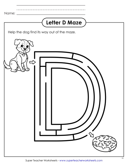 aPrintable Uppercase Letter D Maze Worksheet