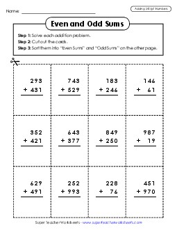 Even and Odd Sums Addition Worksheet