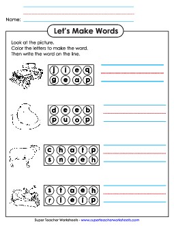 Color the Letters & Write (-eep) Word Families Worksheet