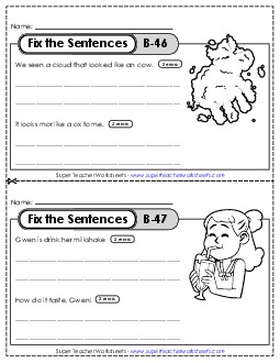 Fix the Sentences B-46 through B-50 Worksheet