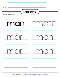 Trace the Word: Man Sight Words Individual Worksheet