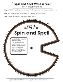 Spin and Spell (A-18) Spelling A Worksheet