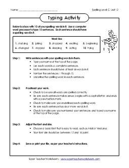 Typing Sentences (C-12)  Spelling C Worksheet