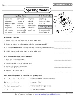 Question Worksheet (F-22) Spelling F Worksheet