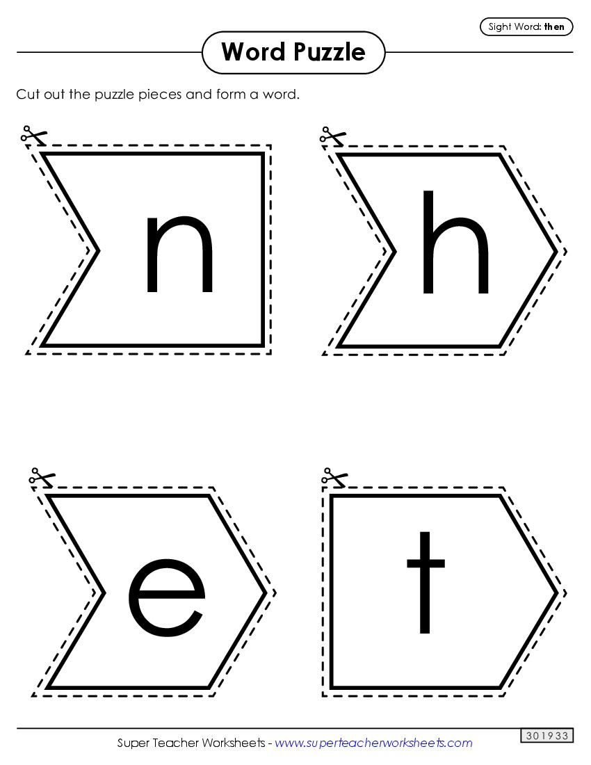 Word Puzzle: Then Sight Words Individual Worksheet