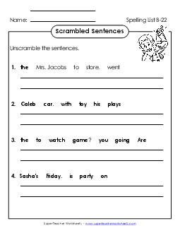 Scrambled Sentences (B-22)  Spelling B Worksheet