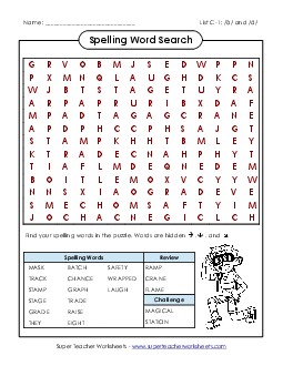 Word Search (C-1) Free Spelling C Worksheet