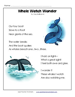 Whale Watch Wonder (Poem)  Poems Worksheet