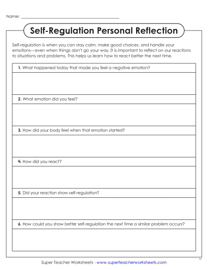 New Self-Regulation Personal Reflection Worksheet New Self-Regulation Personal Reflection Worksheet