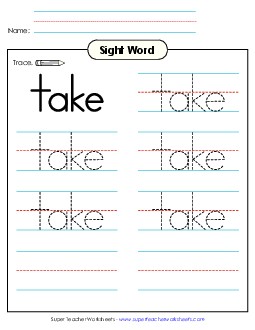 Trace the Word: Take Sight Words Individual Worksheet