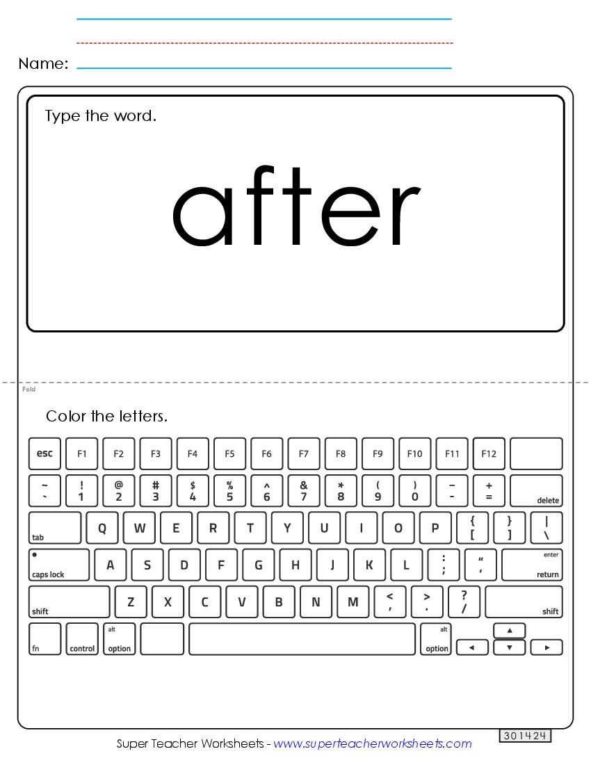 Type the Word: After Sight Words Individual Worksheet