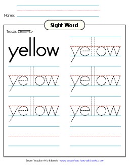 Trace the Word: Yellow Sight Words Individual Worksheet