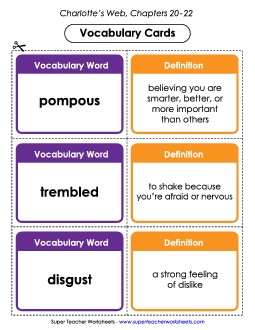 Vocab. Cards for Chapters 20-22 Books Worksheet