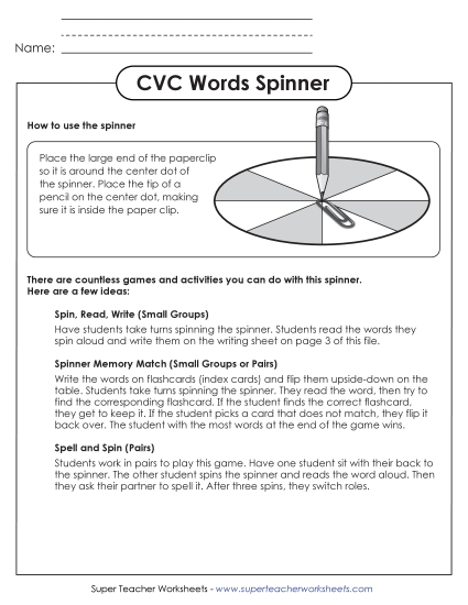 New CVC Words Spinner Worksheet New CVC Words Spinner Worksheet