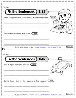 Fix the Sentences B-81 through B-85 Worksheet