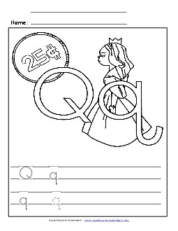 Letter Q - Color and Write (Curly Q) Free Alphabet Worksheet