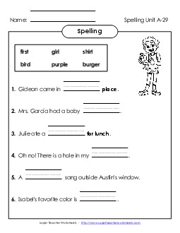 Sentence Completion (A-29)  Spelling A Worksheet