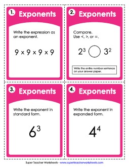 Task Cards: Exponents Worksheet