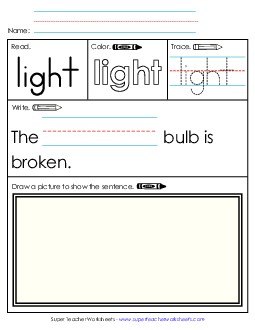 Worksheet 3: Light Sight Words Individual Worksheet