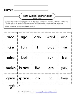 Let\'s Build Sentences (A-7) Spelling A Worksheet