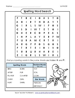 Word Search (B-28) Free Spelling B Worksheet