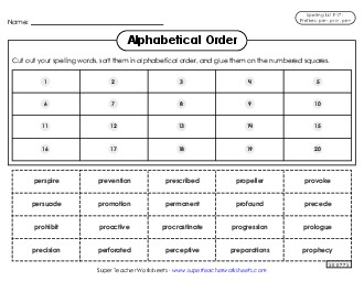 Alphabetical Order: Cut-Glue (F-17) Free Spelling F Worksheet