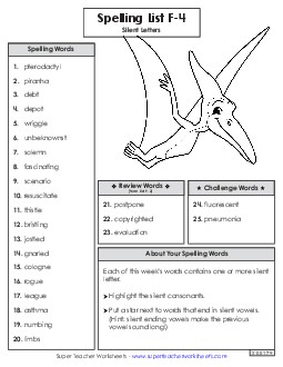 Spelling Word List (F-4) Spelling F Worksheet