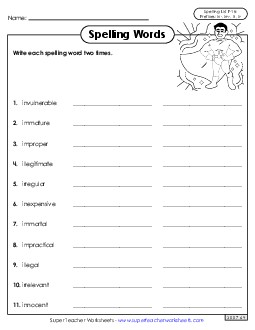 Write Words Twice (F-18) Spelling F Worksheet