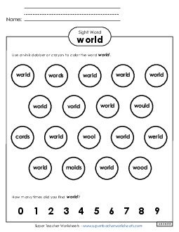 Dab or Color: World Sight Words Individual Worksheet