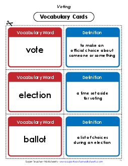 New Voting Vocabulary Cards Worksheet