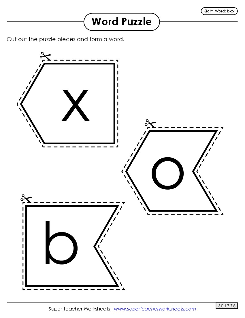 Word Puzzle: Box Sight Words Individual Worksheet